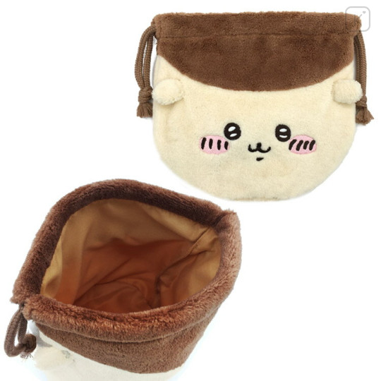 Japan Chiikawa Embroidery Fluffy Drawstring Bag - Chestnut Manju - 3