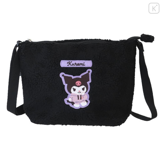 Japan Sanrio Fluffy Shoulder Crossbody Bag - Kuromi / Black - 1