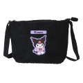 Japan Sanrio Fluffy Shoulder Crossbody Bag - Kuromi / Black - 1