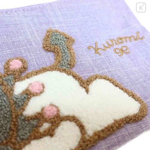 Japan Sanrio Sagara Embroidery Flat Cosmetic Pouch - Kuromi / Butt - 4