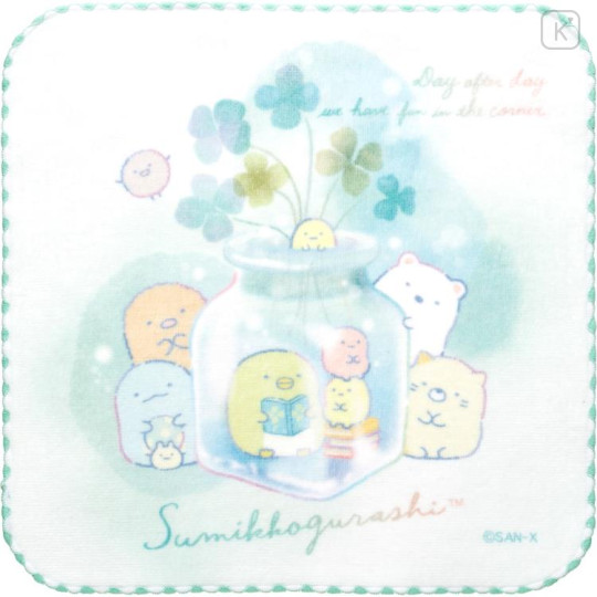 Japan San-X Mini Towel - Sumikko Gurashi / Green Clover Watercolor - 1