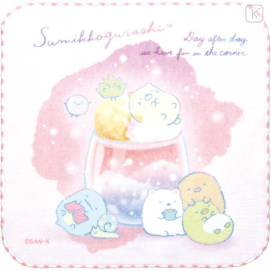 Japan San-X Mini Towel - Sumikko Gurashi / Pink Watercolor - 1