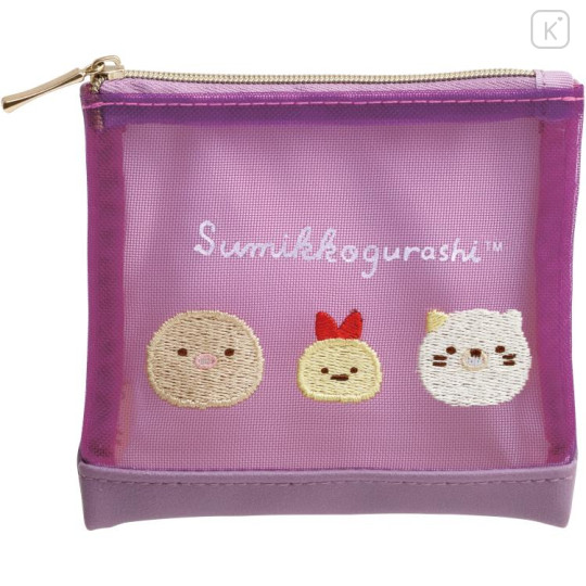 Japan San-X Mesh Mini Pouch - Sumikko Gurashi / Tonkatsu & Neko & Ebifurai no Shippo - 1