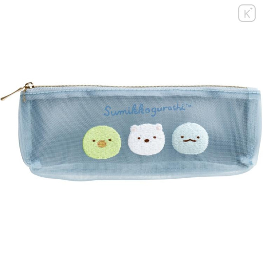 Japan San-X Mesh Pen Pouch - Sumikko Gurashi / Shirokuma & Penguin? & Tokage - 1