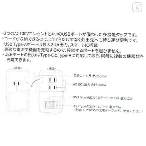 Japan Mofusand AC Power Strip with Usb & Usb-C Ports - Shark Cat / Same Nyan - 4