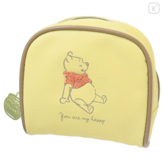 Japan Disney Round Pouch - Pooh / Yellow - 1