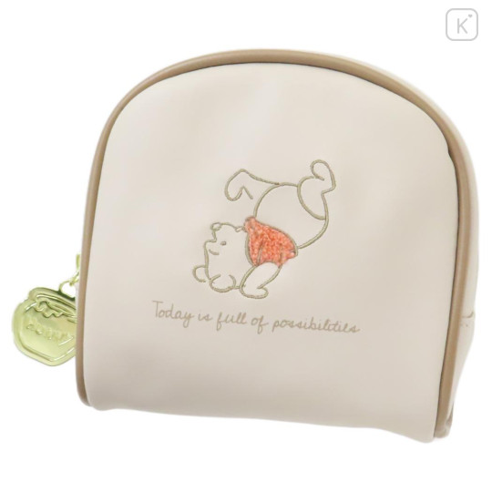 Japan Disney Round Pouch - Pooh / Beige - 1