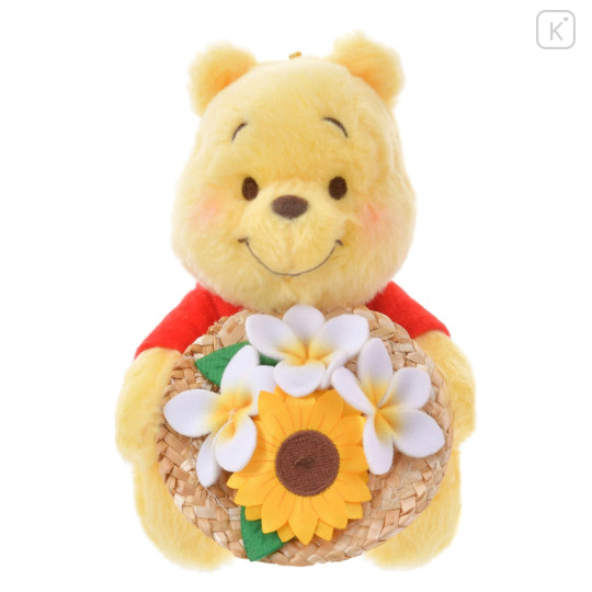 Japan Disney Store Fluffy Plush Keychain - Pooh & Straw Hat Sunflower - 1