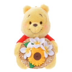 Japan Disney Store Fluffy Plush Keychain - Pooh & Straw Hat Sunflower
