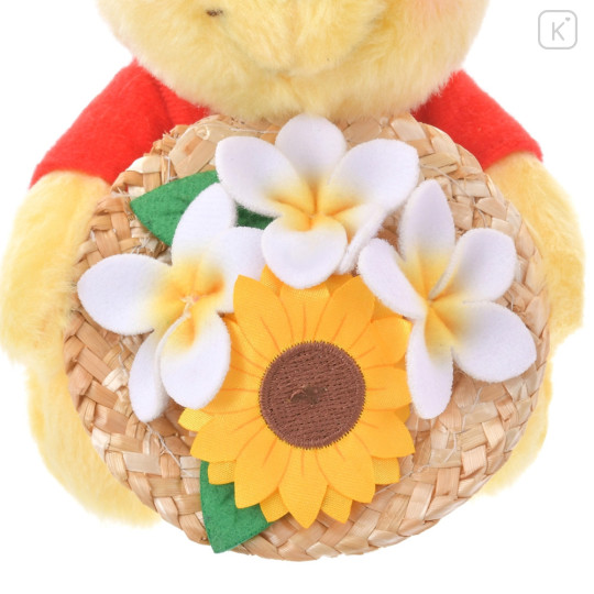 Japan Disney Store Fluffy Plush Keychain - Pooh & Straw Hat Sunflower - 5