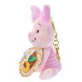 Japan Disney Store Fluffy Plush Keychain - Piglet & Straw Hat Sunflower - 2