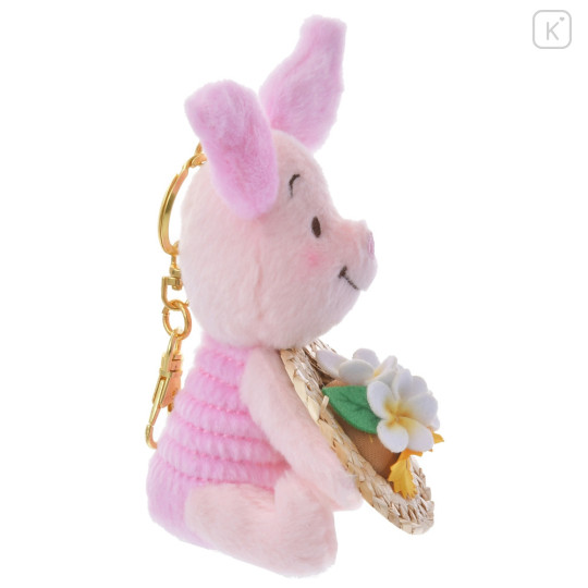 Japan Disney Store Fluffy Plush Keychain - Piglet & Straw Hat Sunflower - 3