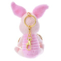 Japan Disney Store Fluffy Plush Keychain - Piglet & Straw Hat Sunflower - 4