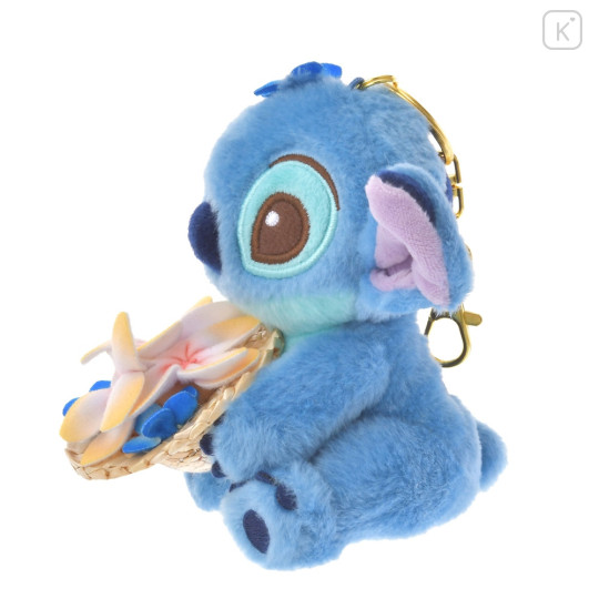 Japan Disney Store Fluffy Plush Keychain - Stitch & Straw Hat Flower - 2