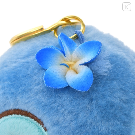 Japan Disney Store Fluffy Plush Keychain - Stitch & Straw Hat Flower - 5