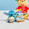 Japan Disney Store Fluffy Plush Keychain - Stitch & Straw Hat Flower - 8