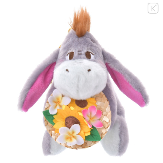 Japan Disney Store Fluffy Plush Keychain - Eeyore & Straw Hat Sunflower - 1