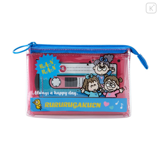 Japan Sanrio Flat Pouch - Rururugakuen / Retro Clear Cassette - 1