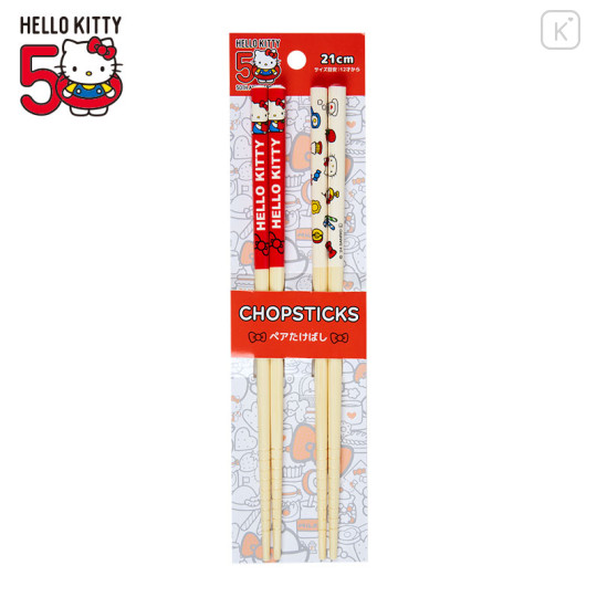 Japan Sanrio Bamboo Chopsticks 21cm - Hello Kitty 50th Anniversary Red - 1