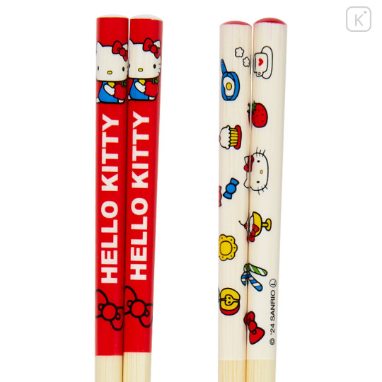 Japan Sanrio Bamboo Chopsticks 21cm - Hello Kitty 50th Anniversary Red - 3