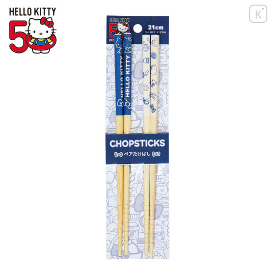 Japan Sanrio Bamboo Chopsticks 21cm - Hello Kitty 50th Anniversary Blue - 1