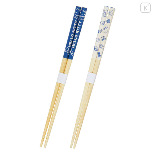 Japan Sanrio Bamboo Chopsticks 21cm - Hello Kitty 50th Anniversary Blue - 2