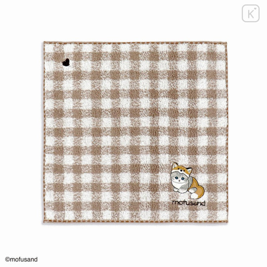 Japan Mofusand Towel Handkerchief - Gingham Stitch Beige Cat - 1