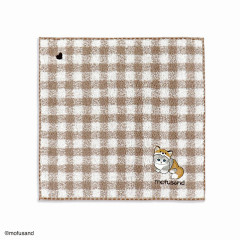 Japan Mofusand Towel Handkerchief - Gingham Stitch Beige Cat