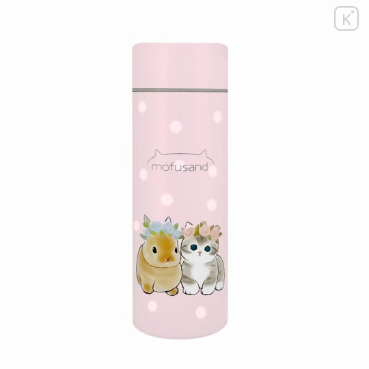Japan Mofusand Stainless Steel Bottle 300ml - Rabbit & Cat Pink - 1