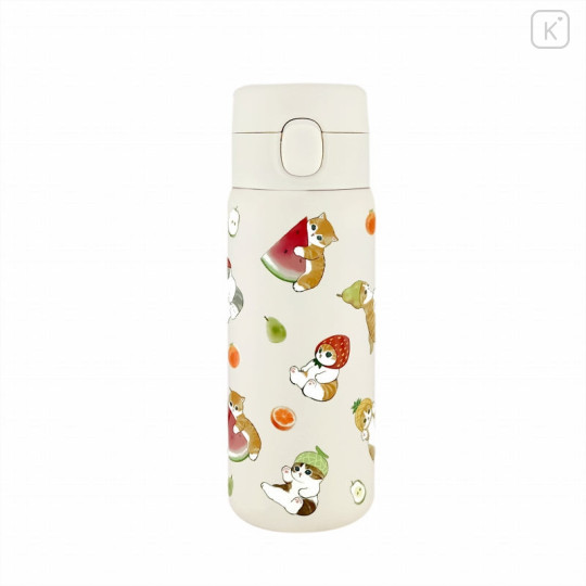 Japan Mofusand Stainless Steel One Push Bottle 350ml - Fresh Fruit Cat Nyan - 1