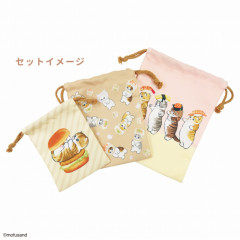 Japan Mofusand Drawstring Purse 3pcs - Food Cat Nyan