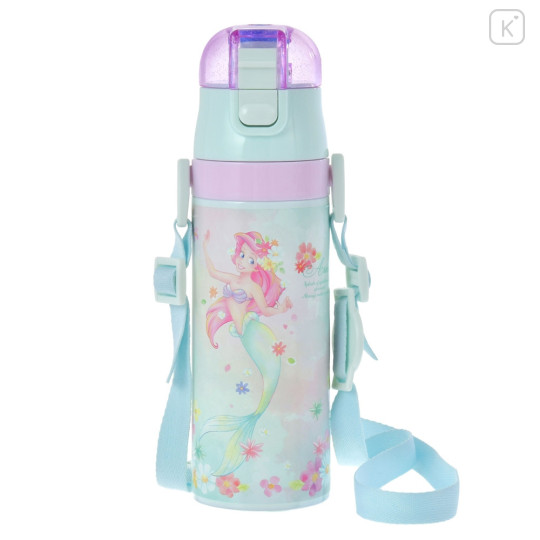 Japan Disney Store Stainless Steel Water Bottle with Strap - Ariel / Pastel Flower - 1