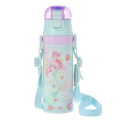 Japan Disney Store Stainless Steel Water Bottle with Strap - Ariel / Pastel Flower