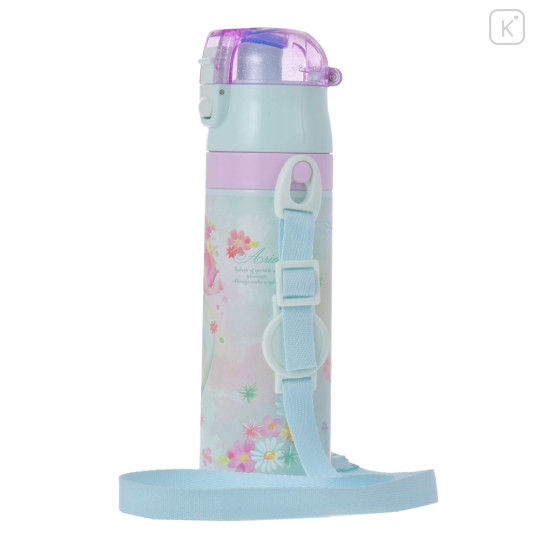 Japan Disney Store Stainless Steel Water Bottle with Strap - Ariel / Pastel Flower - 2