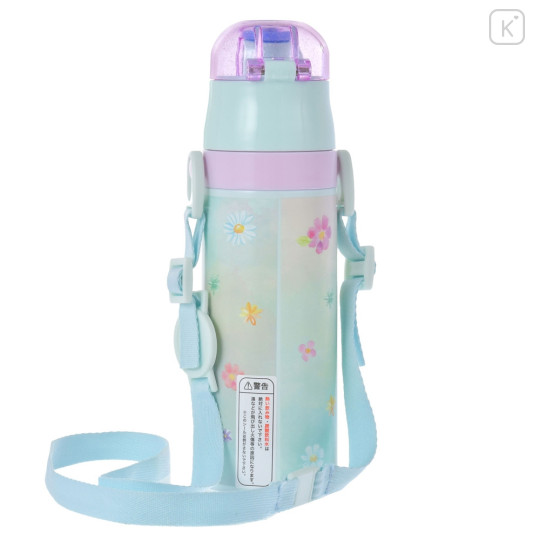 Japan Disney Store Stainless Steel Water Bottle with Strap - Ariel / Pastel Flower - 7