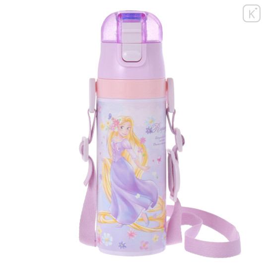 Japan Disney Store Stainless Steel Water Bottle with Strap - Rapunzel / Pastel Flower - 1