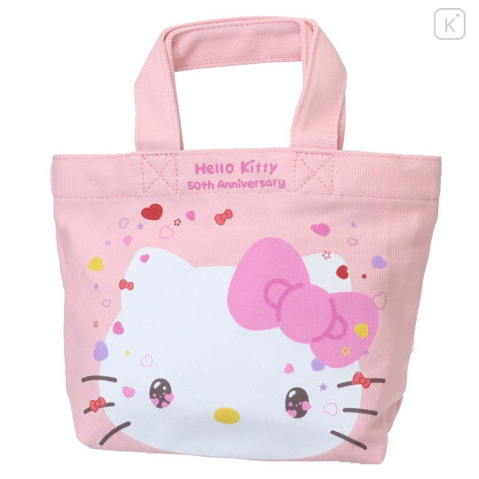 Japan Sanrio Canvas Mini Tote Bag - Hello Kitty 50th Anniversary Pink - 1