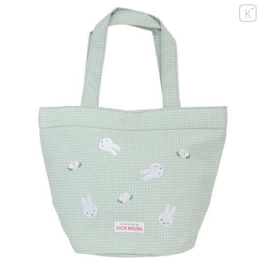 Japan Miffy Mini Tote Bag - Gingham Green Flower - 1