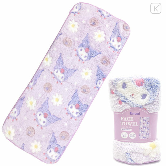 Japan Sanrio Microfiber Face Towel - Kuromi / Flower - 1