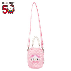 Japan Sanrio Window Pouch Shoulder Bag - Hello Kitty 50th Anniversary / Quilt