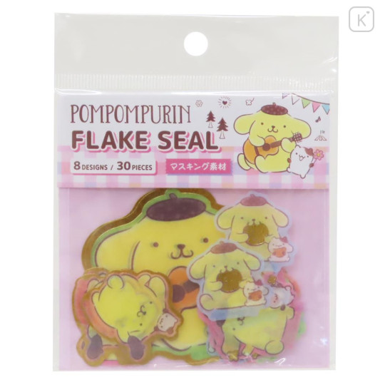 Japan Sanrio Die-cut Flake Seal Sticker Pack - Pompompurin / Music - 1