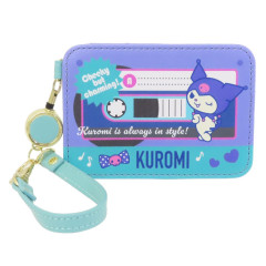 Japan Sanrio Pass Case Card Holder with Reel - Kuromi / Purple Cassette