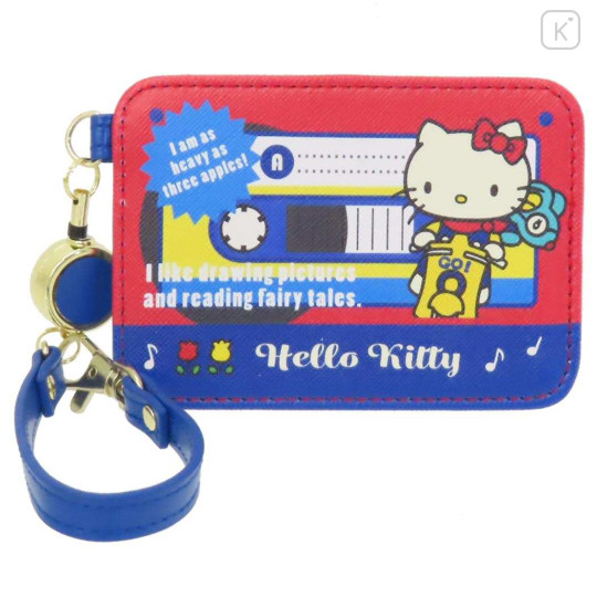 Japan Sanrio Pass Case Card Holder with Reel - Hello Kitty / Cassette - 1