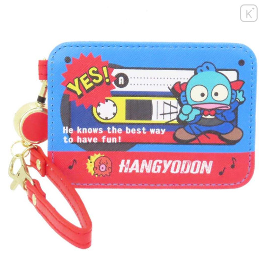 Japan Sanrio Pass Case Card Holder with Reel - Hangyodon / Cassette - 1