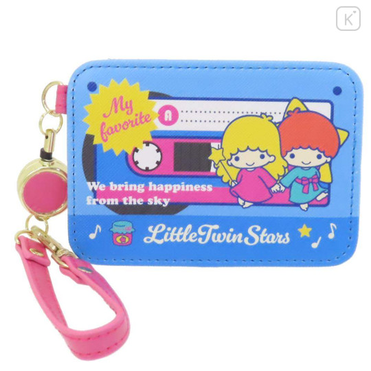 Japan Sanrio Pass Case Card Holder with Reel - Little Twin Stars / Cassette - 1