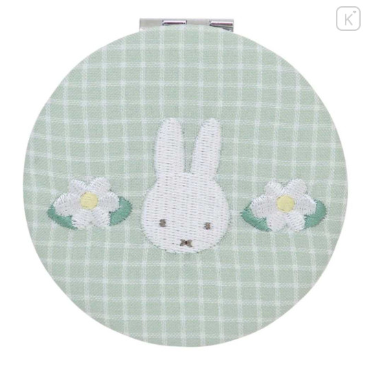 Japan Miffy Compact Double Mirror - Gingham Green Flower - 1