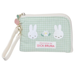 Japan Miffy Pass Case Card Holder & Coin Case - Gingham Green Flower