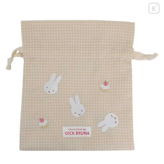 Japan Miffy Drawstring Bag - Gingham Yellow Cake - 1