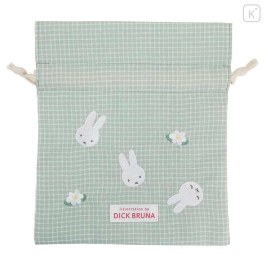 Japan Miffy Drawstring Bag - Gingham Green Flower - 1