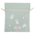 Japan Miffy Drawstring Bag - Gingham Green Flower - 1